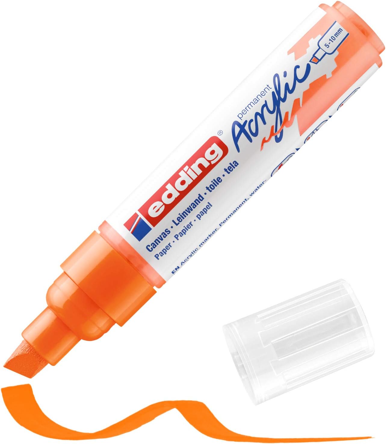 edding 5000 acrylic marker broad, neon-orange, 1 waterproof acrylic paint marker, chisel nib 5-10 mm