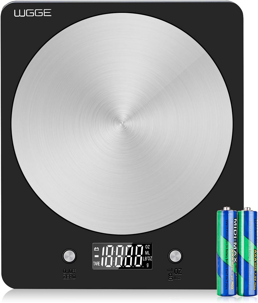 Digital Kitchen Scale WGGE Durable Stainless Steel High Accuracy Multifunction Digital Food Scale or Weight Scale Grams and Ounces with LCD Display (Capacity:11LB/5KG)