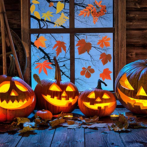 image for Outus 400 Pieces Fall Leaves Window Clings Stickers Thanksgiving Pumpk