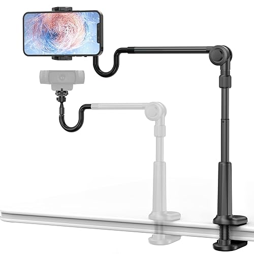 UHIKY Phone Holder for Bed, Webcam Stand with 1/4 Screw, Gooseneck