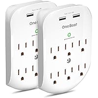 2 Pack 6-Outlet Wall Surge Protector, Multi Plug Outlet Extender, Outlet Wall Mount Adapter with 2 USB Charging Ports 2…