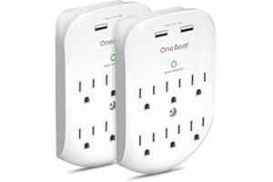 2 Pack 6-Outlet Wall Surge Protector, Multi Plug Outlet Extender, Outlet Wall Mount Adapter with 2 USB Charging Ports 2.4 A, 