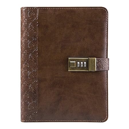 Saibang gebundenes Tagebuch/Notizbuch, mit Zahlenschloss, Kartenfächern, Stifthalter (Stift im Lieferumfang enthalten), DIN A