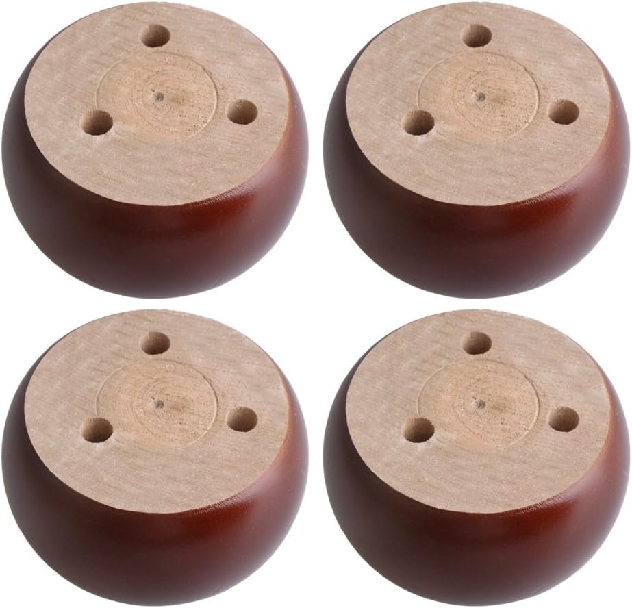 SHANOER 4PCS 50mm Height Red Brown Wood Round Bun Furniture Feet