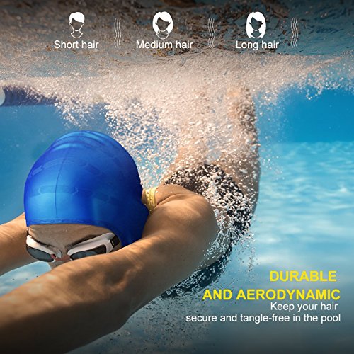 Xiaoai Swimming Cap, Waterproof Silicone Unisex Swimming Hat Long Hair Hat with Ear Cover for Women and Men for Water Sports (Blue) - Thumbnail 5