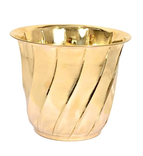Skywalk Handcrafted Decorative Brass Planter/Vase/Flower Pot for Home Decor, Garden (Diameter 5.5 inch X Height 5 inch)