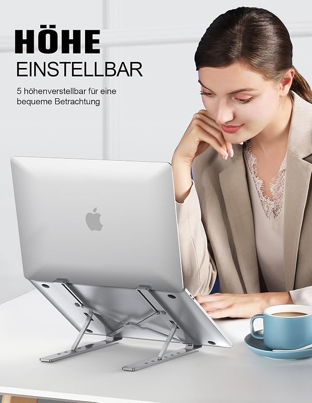 Aluminium Laptop Ständer, 5-Stufe Höhenverstellbarer, Belüfteter