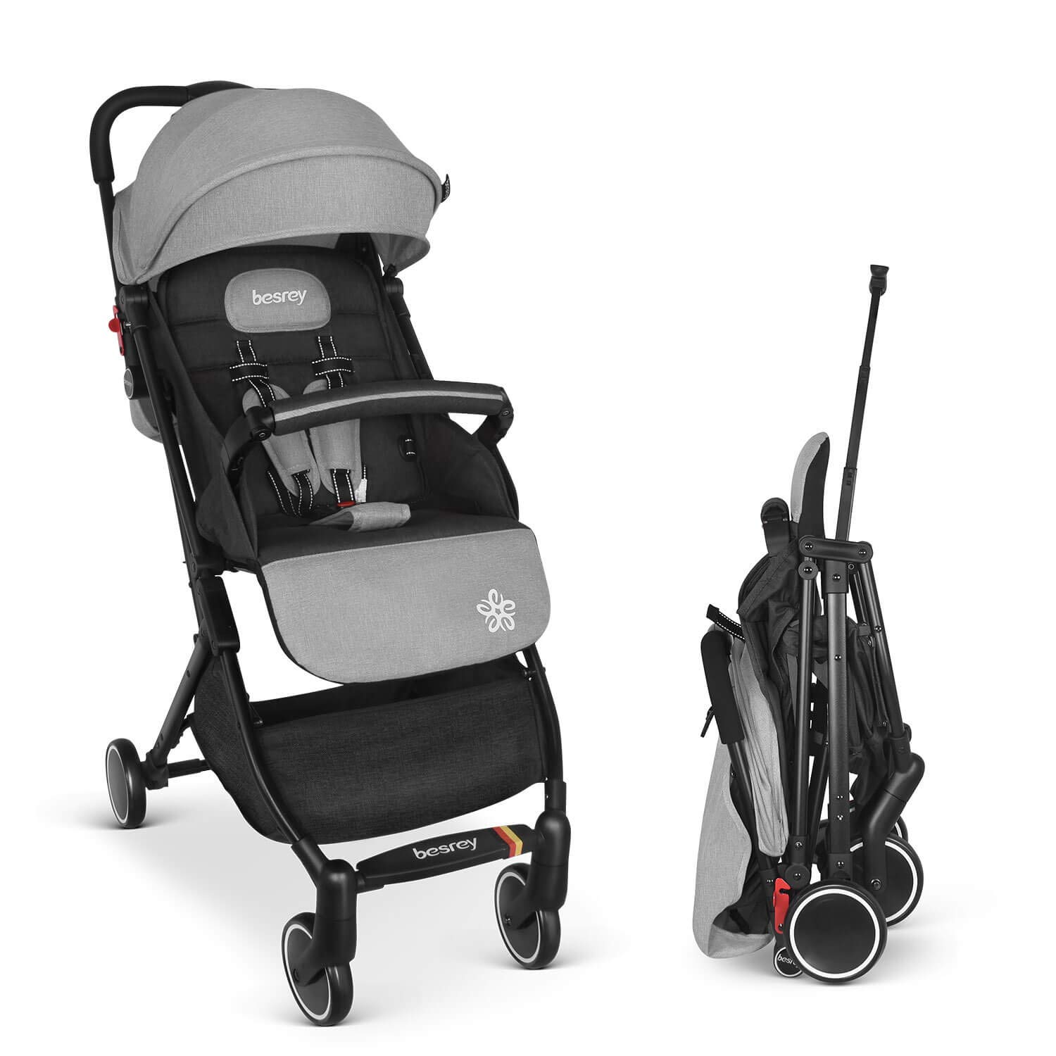 ベビーカー 軽量折り畳みコンパクト旅行バギーおでかけバギー 5点式安全ベルトワンタッチ開閉タイプ 生後6 36ヶ月頃対象 灰色 Besrey 灰色 B07h19x8pj