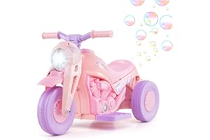 OLAKIDS Kids Motorcycle, 6V Electric Ride On Car with Automatic Bubble Function, Foot Pedal, Headlight, Music, 3 Anti-Skip Wheels Vehicle for Children, Toddler Ages 3+ (Violet)