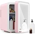 Easy-Take Skincare Fridge - Mini Fridge with Dimmable LED Mirror (4 Liter/6 Can), Cooler and Warmer, Makeup Fridge for Skincare and Food, Mini Fridge for Bedroom, Office and Car, Pink