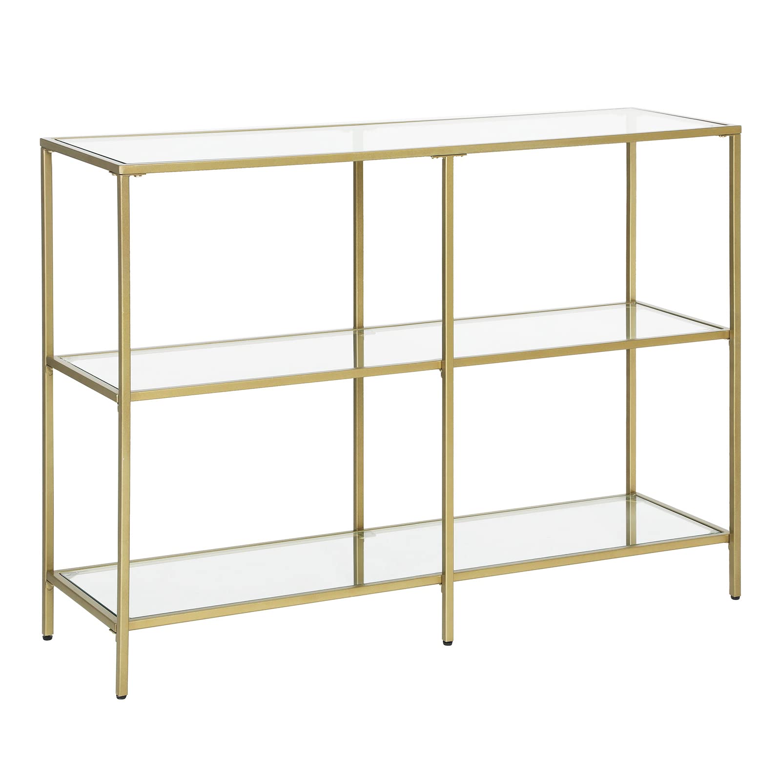 VASAGLE Console Table, Entryway Cabinet, 3 Tier Shelf, Tempered Glass, 100 x 30 x 73 cm, Metal Frame, Modern Style, Hallway, Living Room, Bedroom, Gold LGT27G