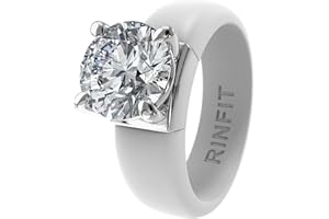 Rinfit Silicone Ring with Stone - Round Cut Cubic Zirconia Solitaire Ring for Women - Rubber Wedding Bands - Patented Design