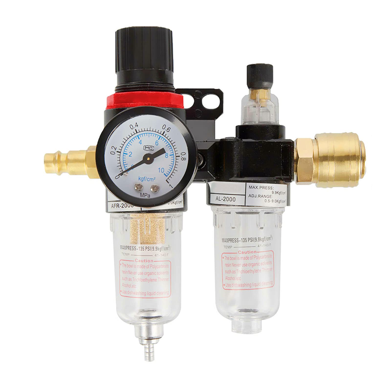 Air Filter Regulator 1/4" Oil and Moisture Filter Compressor Pressure Moisture Water Filter Trap, Oil Water Separator Trap with Lubricator, Brass Element, for Compressor and Air Tools