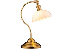 O'Bright Bankers - Cordless LED Table Lamp, Battery-Operated, Rechargeable, 3-Level Dimming, Universal USB-C Charging, 180° Swivel Head, White Jade Glass Shade, Antique Brass