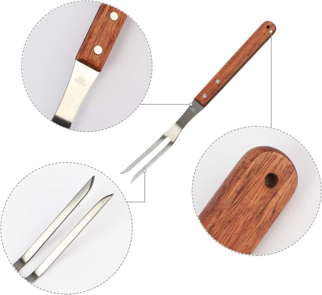 Katfort BBQ Fork Stainless Steel, 13.5 Inch Meat Fork with Wooden Handle BBQ Barbecue Kitchen Tools 2 Pack : Garden & Outdoor