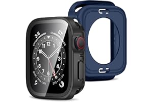 Amizee 2 in 1 Case [2-Pack] Compatible with Apple Watch Series 6 SE 5 4 44mm with Built-in Screen Protector, Straight Edge Hard PC Full Body Protective Cover for iWatch 44mm, Matte Black/Matte Blue