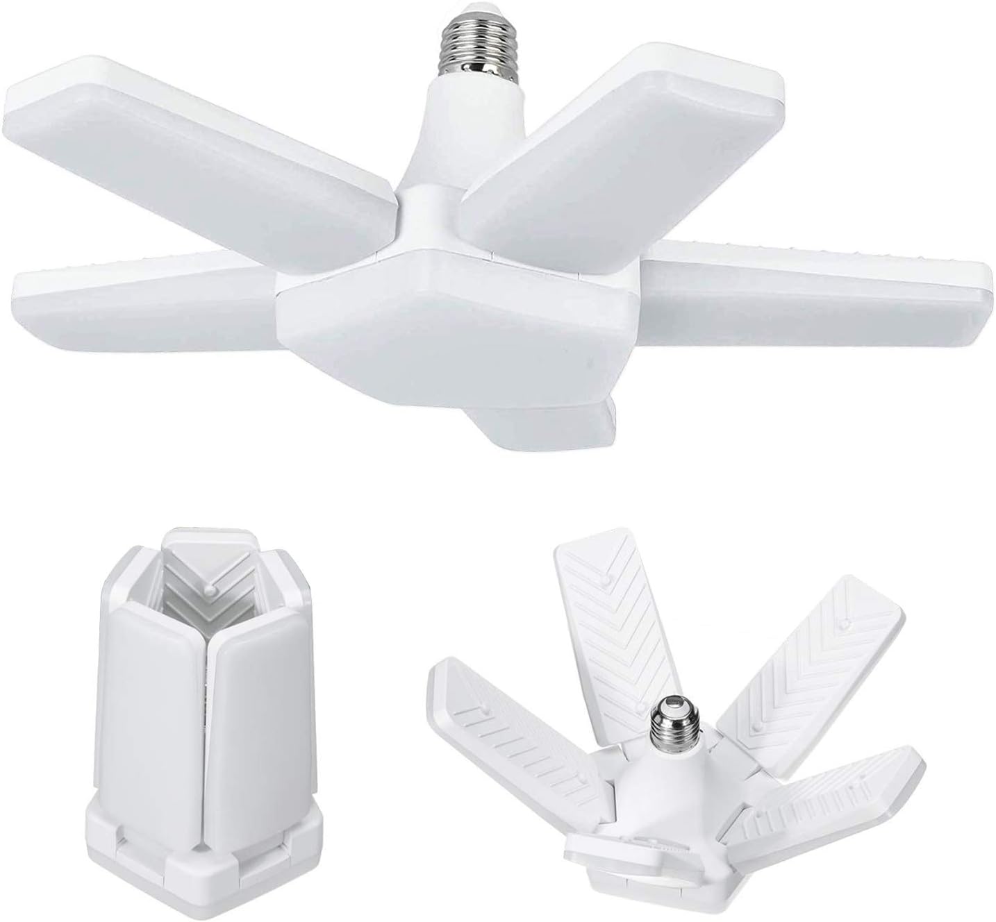 LED Garage Light E26 Daylight White 72W 6500K Deformable LED Garage Ceiling Lights with 5 Adjustable Panels,72 Watt Work Lights for Garage,Warehouse,Workshop, Full Area,Basement Lighting