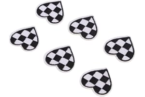 Gonetre Iron On Heart Shaped Patches Patches for Jacket 100pcs Heart Shaped Patches Iron On Black White Grids Embroidered DIY Applique Patches Decoration for Clothes Bags Hats