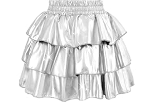 DAXIANG Girls Metallic Skirt with Shorts 3-Layer Sparkle Ruffle Skirt for Girls Party Dance Birthday 4-13Y