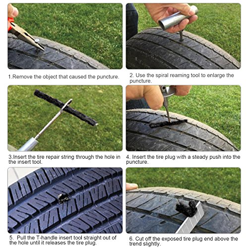 Tire Repair Tool Kit to Repair Punctures and Plug Flats, Heavy Duty ATV Tires Repair Kit for Motorcycle, ATV, Jeep, Truck and Tractor Flat Tire with Instruction & Portable Case - Thumbnail 6