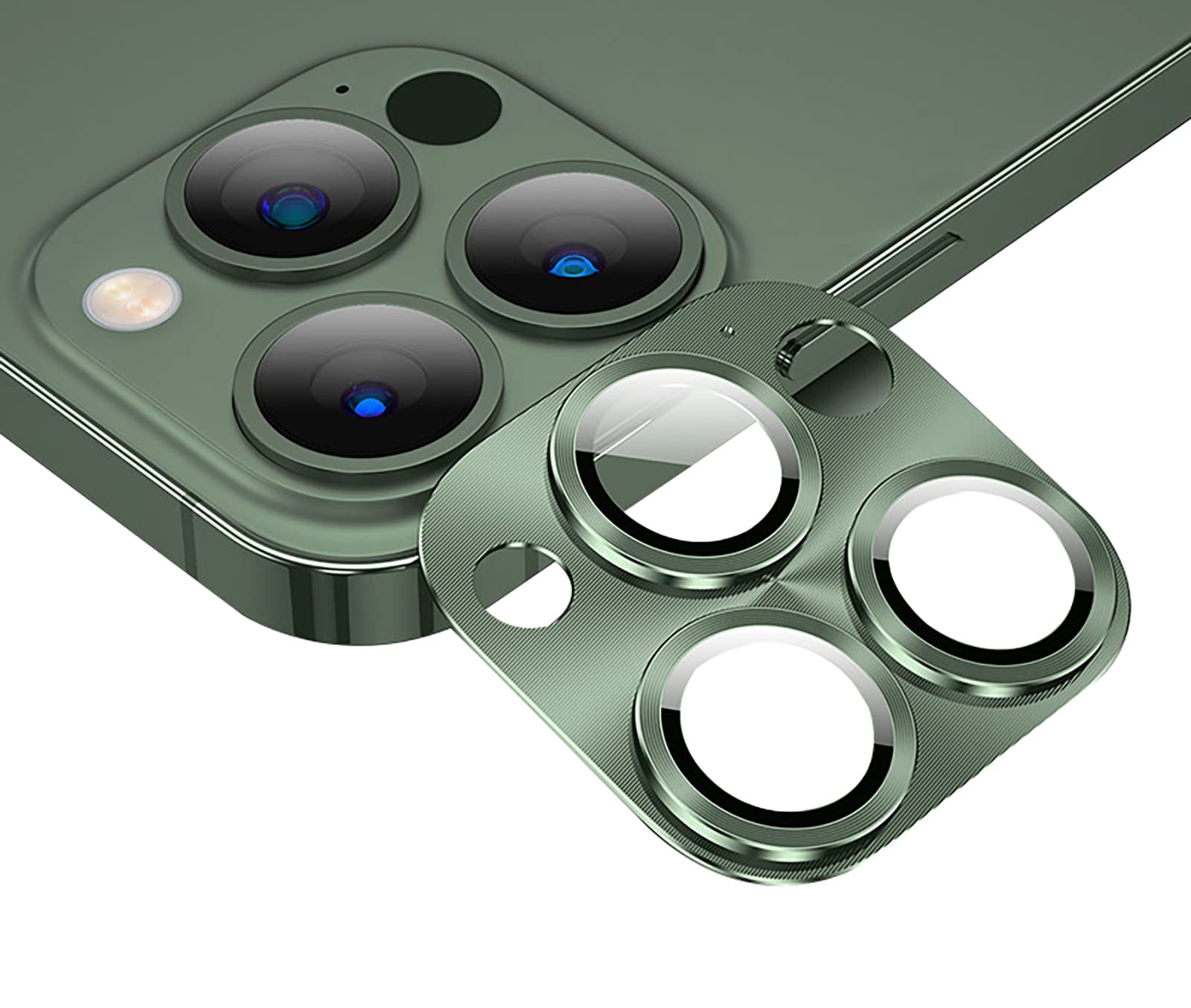 GIOPUEY Camera Protector for iPhone 13 Pro Max, iPhone 13 Pro Camera Lens Protector [2 in 1 Material] Metal Frame + Tempered Glass - Green