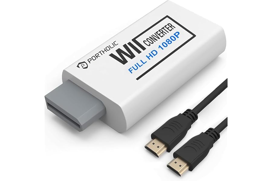 PORTHOLIC Wii to HDMI Converter 1080P for Full HD Device, Wii HDMI Adapter with 3,5mm Audio Jack&HDMI Output Compatible with Wii, Wii U, HDTV, Monitor-Supports All Wii Display Modes 720P, NTS