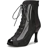 YYTing Ballroom Dance Boots Women Latin Salsa Dress Shoes Performance Practice Footwear 3.5 inch Heel YT209