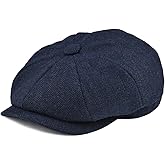 BOTVELA Men's 8 Panel Wool Blend Newsboy Flat Cap Herringbone Tweed Hat