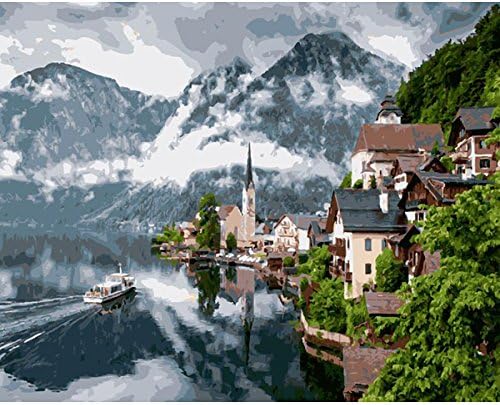 DIY Oil Painting, Paint by Number Kit for Home Wall Decor Art Gift, Swiss Town
