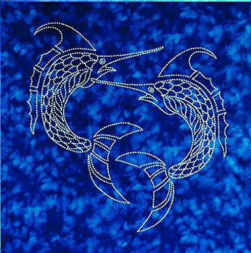 Sashiko Fabric - Sylvia Pippen Sashiko Pre-Printed Sealife Panel - Swordfish