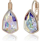 Austrian Crystal Triangle Leverback Drop Earrings for Women 14K Rose Gold Plated Hypoallergenic Jewelry