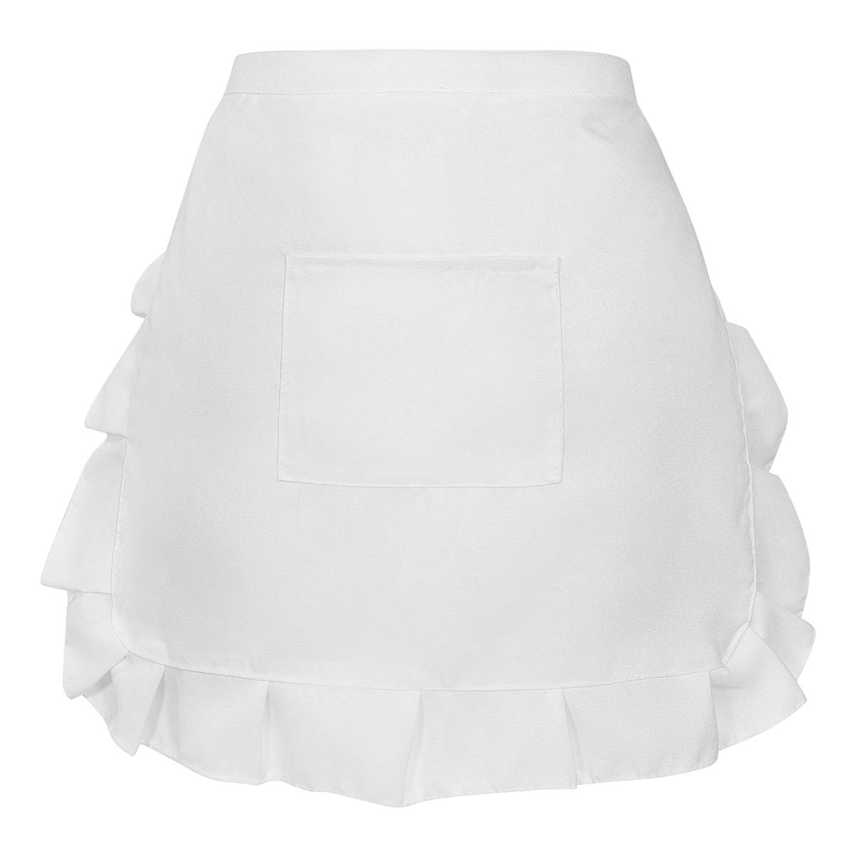 YARNOW White Apron for Women, Lace Half Waist Apron with Pocket, Frilly Maid for Kitchen Cooking Baking Restaurant Coffee Shop