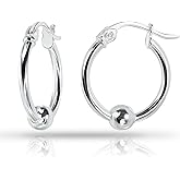 Hoops & Loops 925 Sterling Silver Ball Bead Accent Click-Top Hoop Earrings for Women Men, 12mm, 15mm, 18mm, 25mm | Silver, Yellow & Rose Gold
