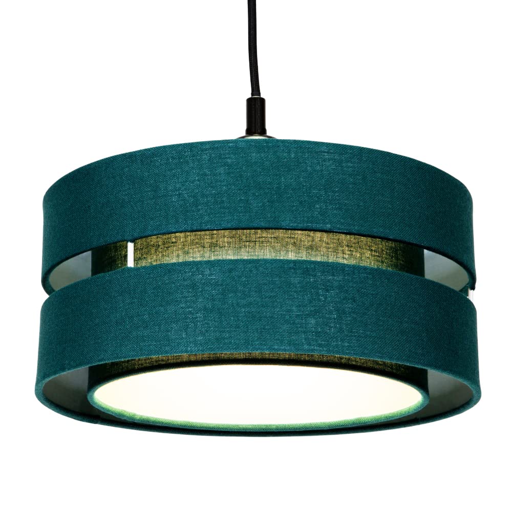 Contemporary Quality Forest Green Linen Fabric Triple Tier Ceiling Pendant Light Shade | 60w Maximum | Designer Style | 26cm Diameter by Happy Homewares