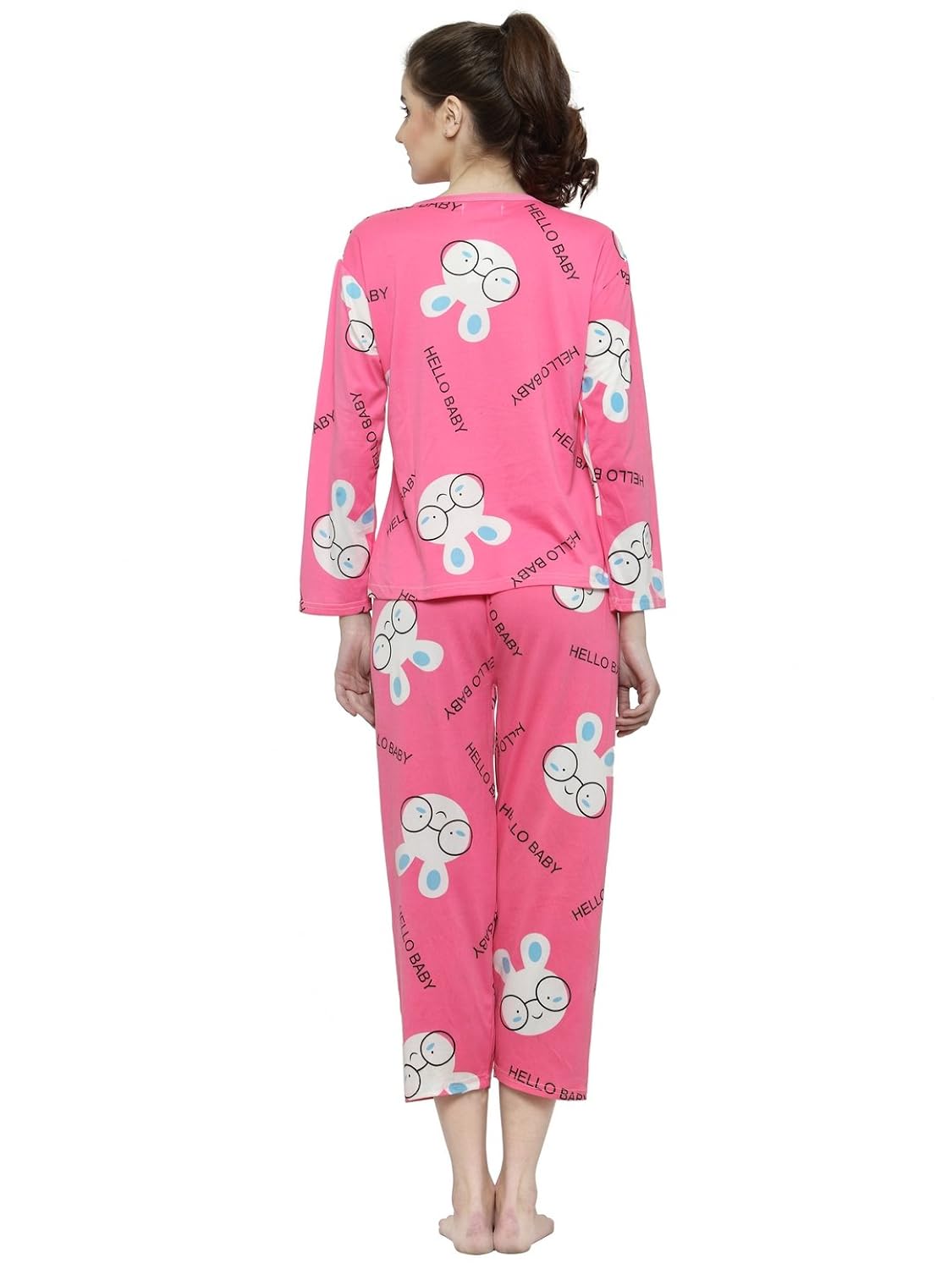 n-gal women pink white printed nightwear pajama loungewear set - nayn43-pink
