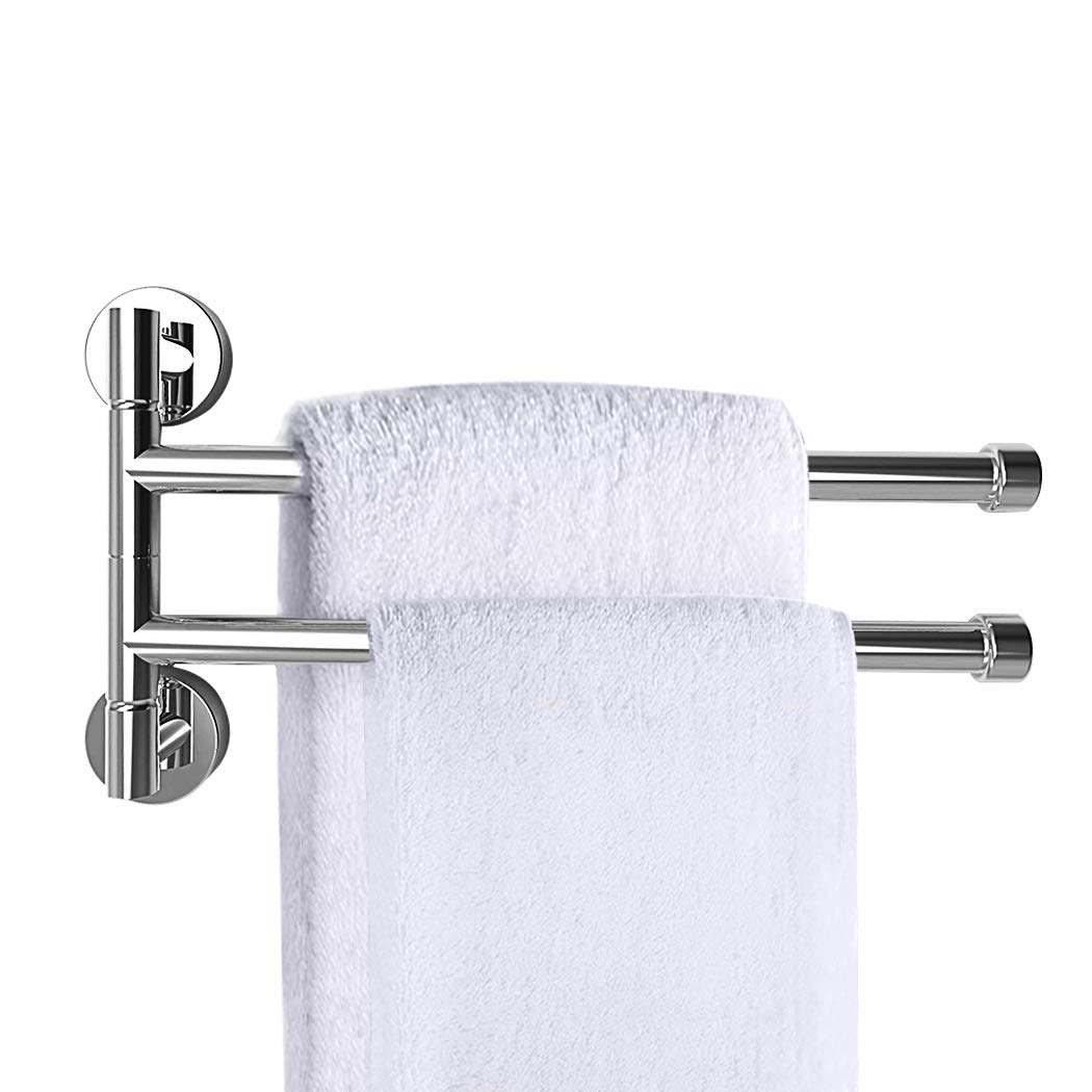 PHOEWON Swivel Towel Rail Chrome Stainless Steel Bath Rack Wall Mounted Towel Rack Holder with 2 Swivel Bars, Swing Towel Holder for Kitchen, Bathroom, Toilet