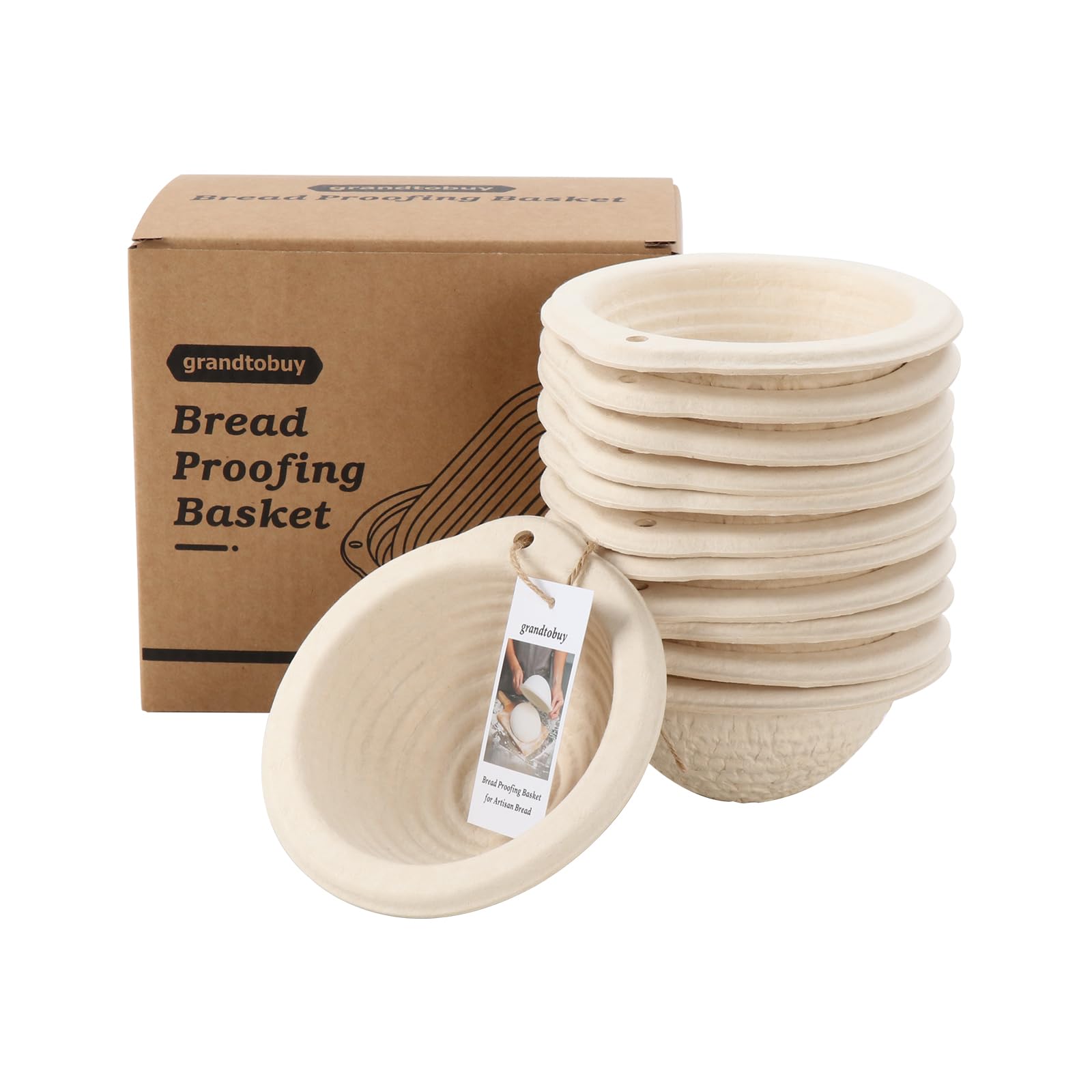 Photo 1 of 13cm/5inch Mini Sourdough Banneton Round Pulp Bread Proofing Basket Set 12 with Linen Liners Homemade Bread Baking Supplies