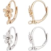 Beebeecraft 24Pcs 2 Colors Leverback Earring Findings 18K Gold & Platinum Plated French Earring Hooks Flower Pattern Interchangeable Dangle Ear Wire Findings for Spring Summer Jewelry Making