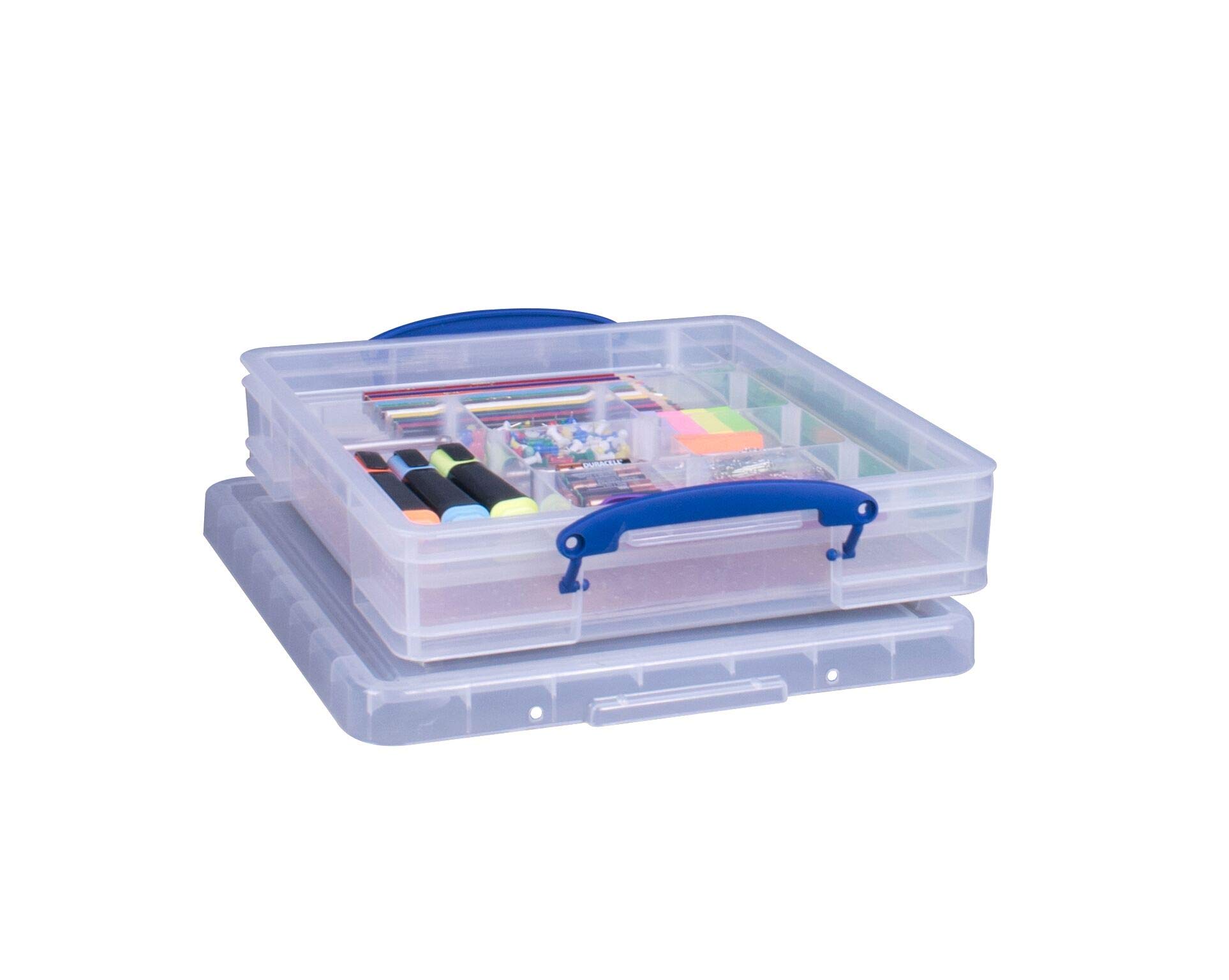 Really Useful Plastic Storage Box 7 Litre with Scrapbook Divider Tray Clear