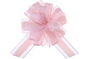 TIADYBOW 12 Pieces Pull Bow Wrapping Pull Bow Ribbon Pull Bows for Wedding Baskets,6 Inches Diameter Gift Bows, Large Bows for Presents. (Light Pink)