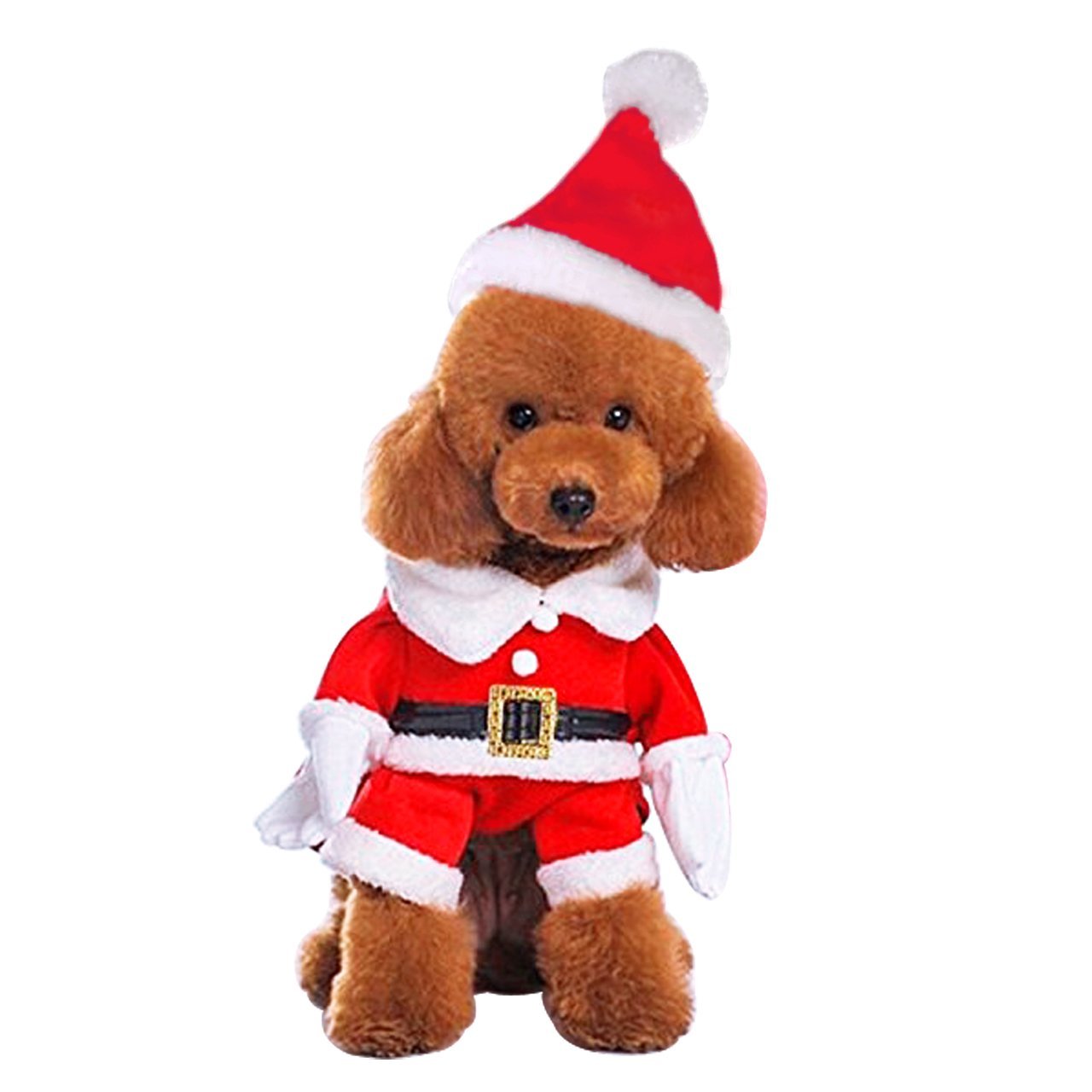 Mogoko Dog Cat Christmas Santa Claus Costume, Funny Pet Cosplay Costumes Suit a Cap, Puppy Fleece Outfits Warm Coat Animal Festival Apparel Clothes (M Size)