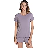WiWi Bamboo Viscose Womens Pajama Sets T-shirt & Sleep Shorts Loungewear Set Soft 2 Piece Pjs Summer Cooling Sleepwear S-XXL