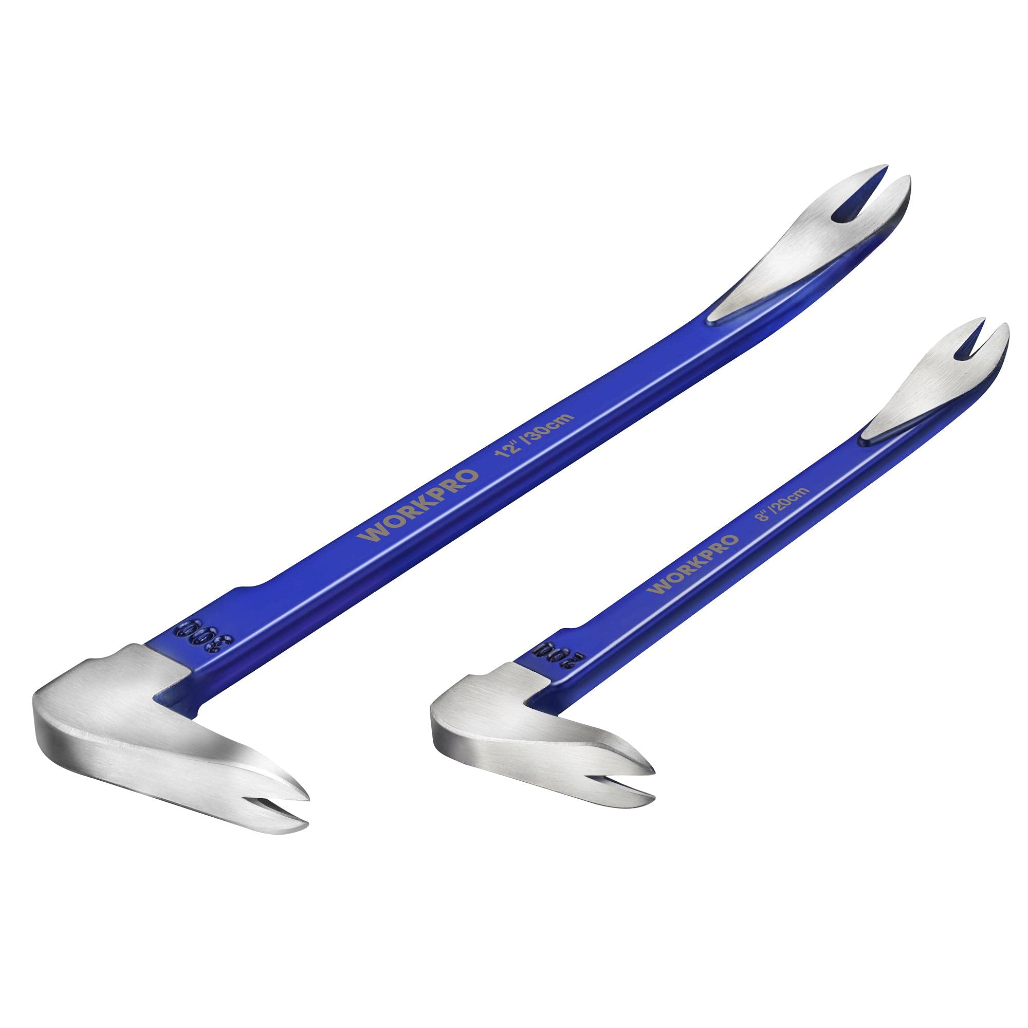 Photo 1 of WORKPRO 2-Piece Nail Puller Set, 12” Pry Bar, 8” Mini Crowbar, Cats Paw Nail Remover, Claw Bar, for Kitchen Remodel, Prying Apart Baseboard, Multi-sided Forged Steel Made