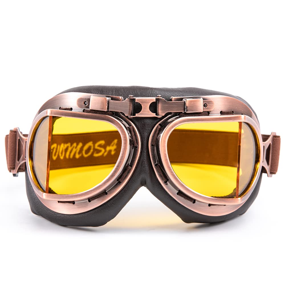 evomosa Vintage Goggles Motorcycle Cruiser Scooter Goggle Bike Racer Cruiser Touring Eyewear (Copper, Yellow)