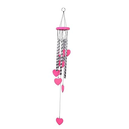 Gupta Fancy Store Metal Fengshui Wind Chimes with Pink Heart Shape and Silver Pipes