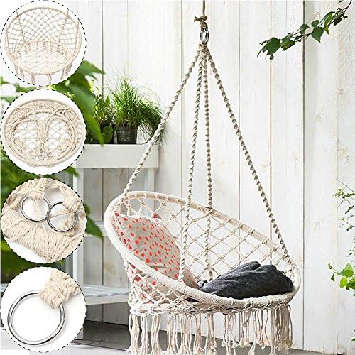 GADE10 Woven Hammock Swing Chair,260 Pounds Cotton Rope Macrame Hammock Mesh Chair Basket Swing Outdoor/Indoor/Home/Garden Reading Leisure Lounging (Hammock Chair)