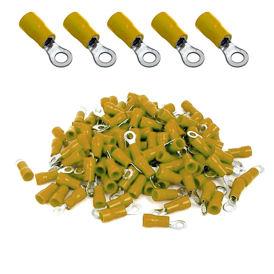 Photo 1 of ANGSTROM #6 Bolt Ring Terminals, Insulated Electrical Crimp Connectors 100pcs (12-10ga Yellow)