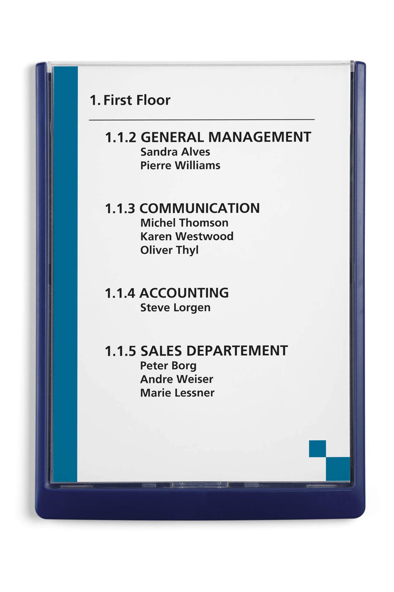 Durable Click Information Sign A4 Portrait Dark Blue | Door and Wall Sign | Includes Fittings | Ideal for Offices, Hotels, Public Buildings, etc.