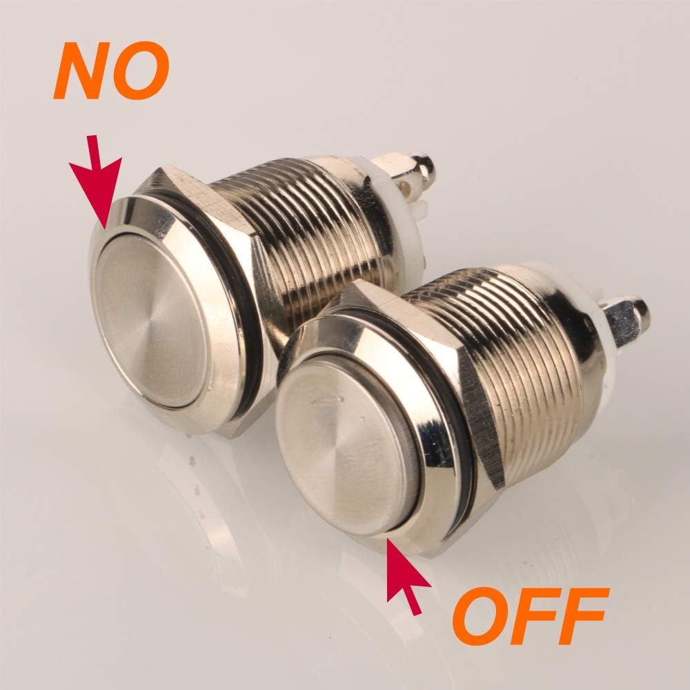Gebildet 2pcs 19mm 12V/24V/125V/250V/5A Latching Push Button Switch Screw Type Terminals Stainless Steel Metal Waterproof Switch(High Head) - Image 3