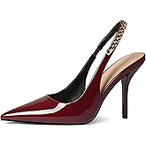 iiimmu Women's Stiletto Heels Closed Pointed Toe 4 in Heels for Women Patent Leather Pumps with Chain Wedding Party Dress Prom Heels Slingback Pumps